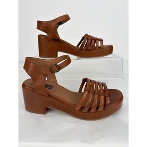 Miz Mooz Graciela Wide Sandals 39 8.5 Brown Leather Strappy Platform Block Heel